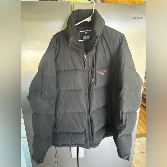 Vintage 1990s Ralph Lauren Polo Sport Black Down Puffer Coat Jacket Size XL